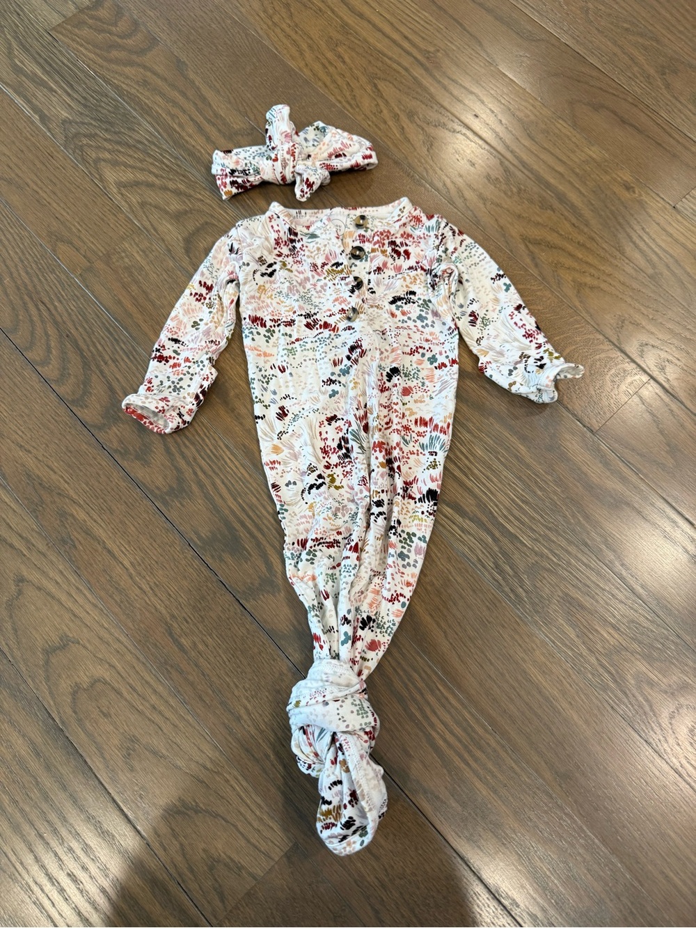 Lou Lou & Company Floral Knotted Baby One-Piece with Headband - White Multi